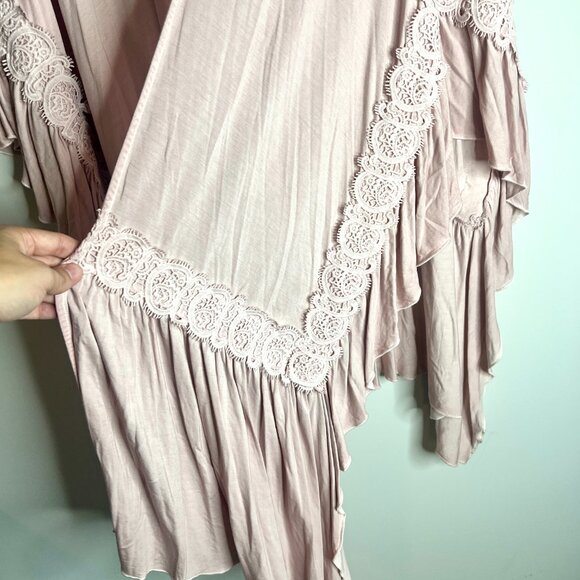 POL Pink Mauve Lace Detail Ruffle Boho Duster Cardigan Shawl Oversized Flowy M/L - Picture 5 of 6